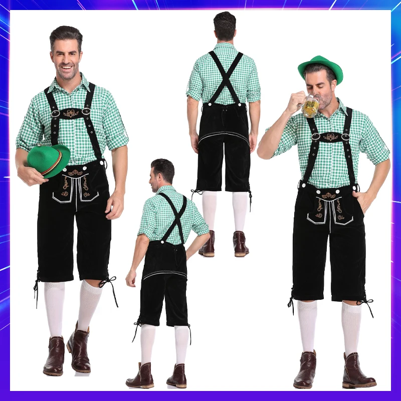 Costume Oktoberfest Uomo Bavarese Completo - Pantaloni Corti Tradizionali Con Bretelle, Ricamo A Mano, Taglie S-2XL