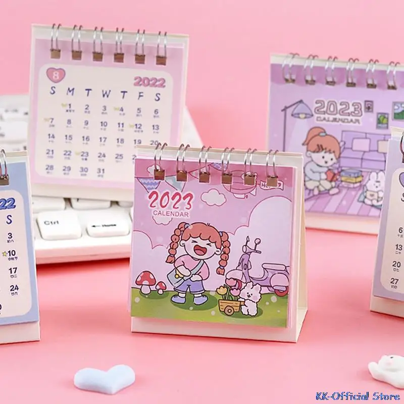 20222023 Cartoon Mini Desktop Girl Calendar Dual Daily Scheduler Table Planner Yearly Agenda