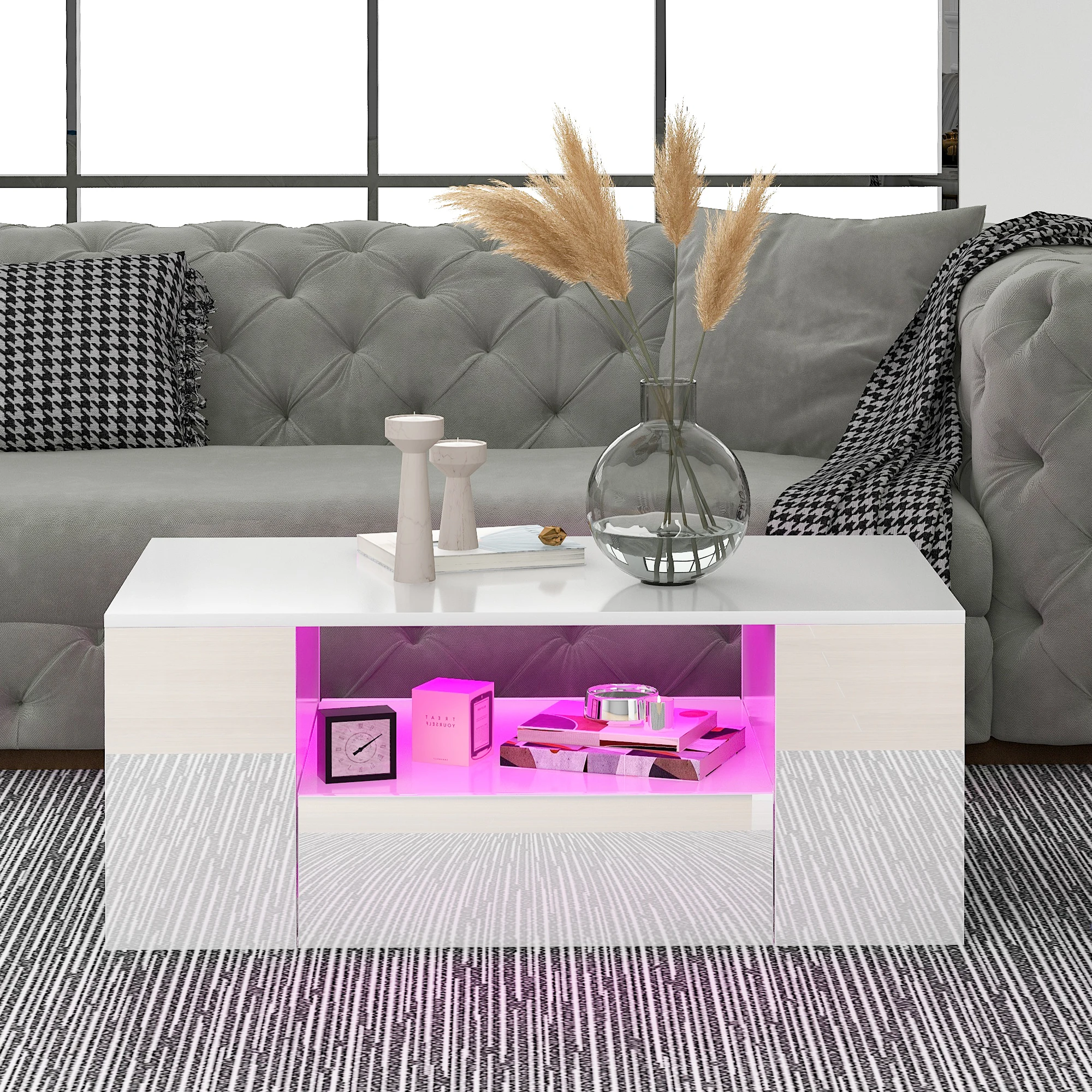 ModernCoffeeTableHighGlossLivingRoomFurniture2Drawersand2