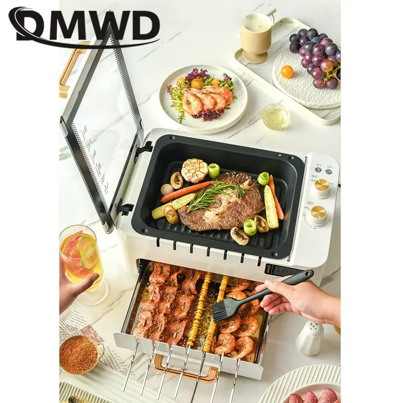 2 layers Electric Skewer Barbecue grill Automatic rotating Lamb Kebabs grill Indoor Smokeless BBQ machine Non-stick frying pan 5