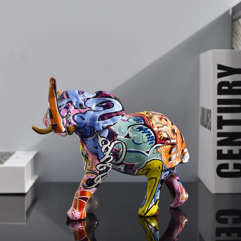 

Nordic Creative Dazzling Graffiti Elephant Ornament Home Wine Cooler Office Decorations