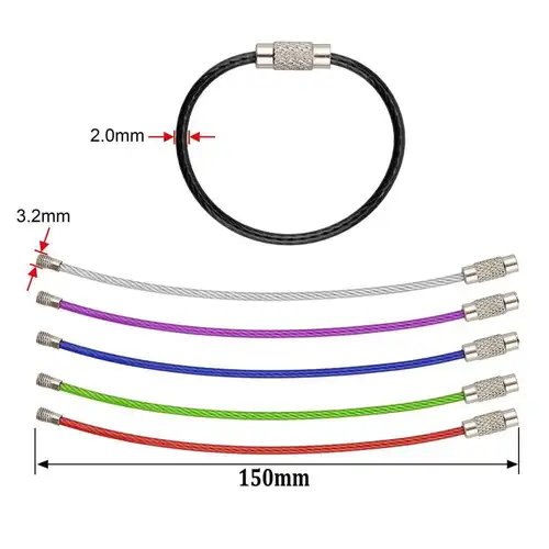 50~10pcs 10/15CM Stainless Steel Keychain Tag Rope Wire Cable Loop Screw Lock Gadget Rings Key Keyring Circle Camp Rope Fittings - Image 2