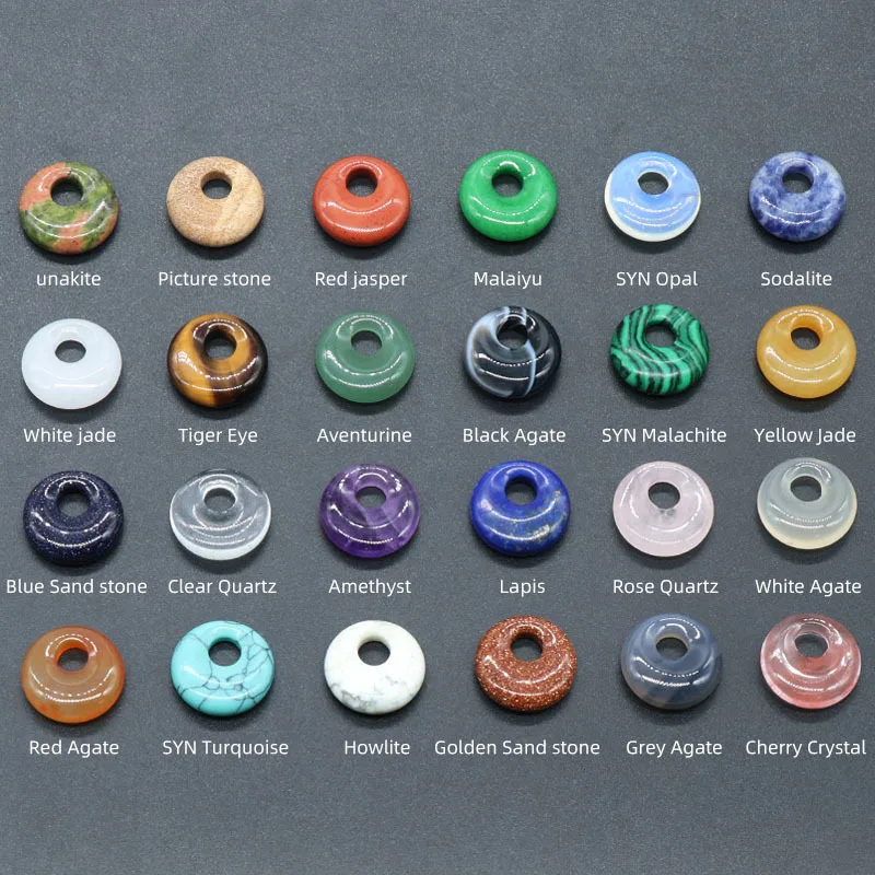 18MM Nostalgic Lucky Buckle Charms Reiki Healing Rose Pink Quartz Lapis Stone Chakra Pendants for Jewelry Making