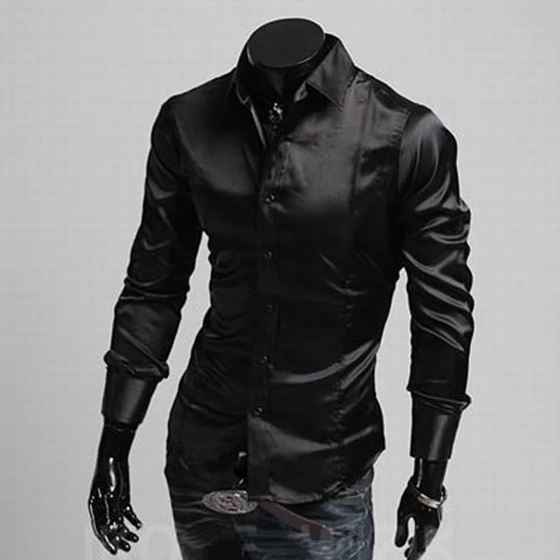 Mens dress shirt Men's emulation silk long-sleeve dress shirt