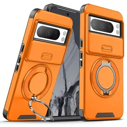 Rugged Shockproof Armor Phone Case with Magnetic Ring Holder and Kickstand - Google Pixel 8 Pro (Orange)