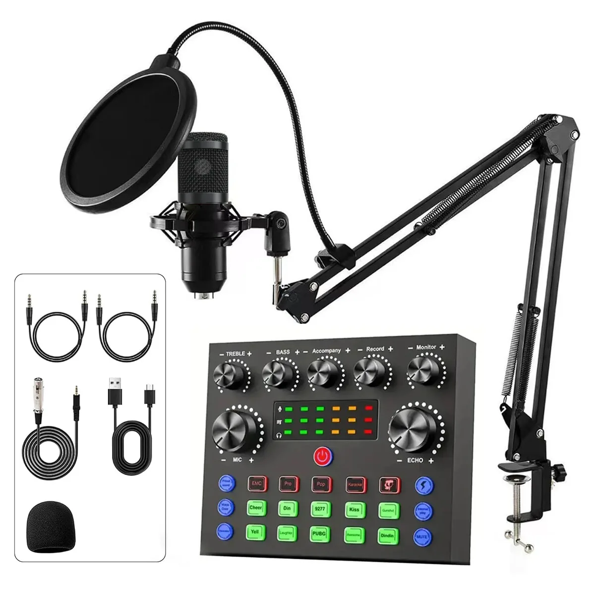 Podcast equipment set with voice changer, podcast mixer, with BM800 microphone,