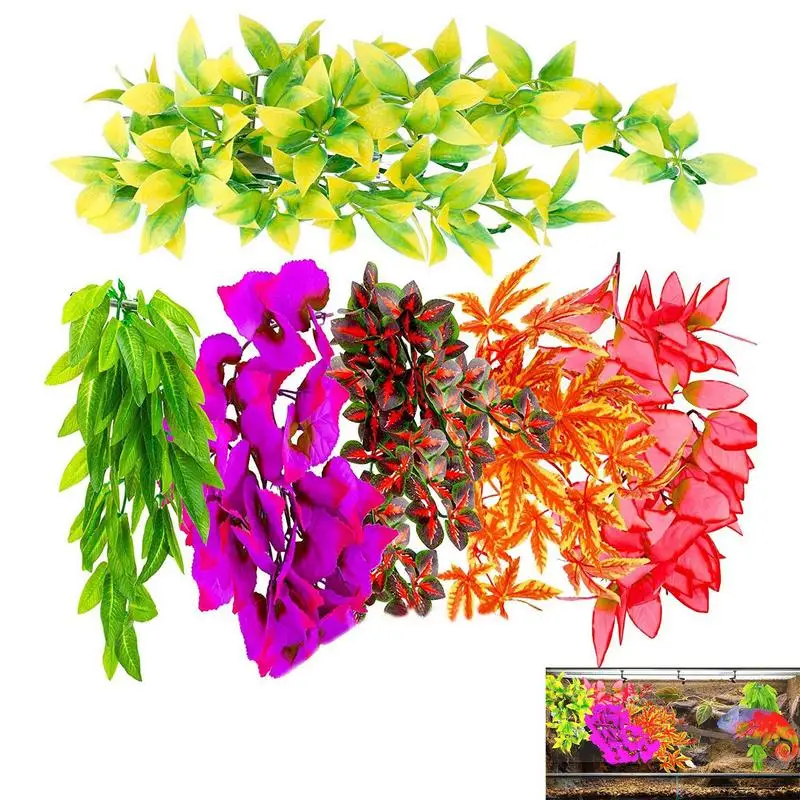 

12 Inch For Reptile DIY Fish Tank Simulated Plant With Suction Cup Plastic Fake Hanging Pet Supplies Realistic Artificial Vine