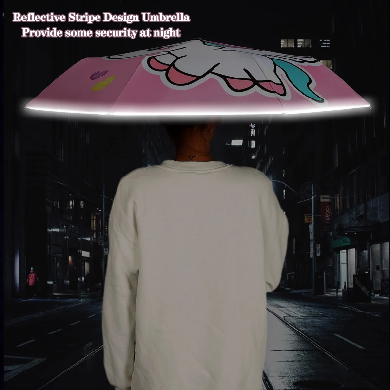 Folding Umbrella Cute Unicorn dinosaur Spaceship Little Tiger Fashion Sunscreen Umbrella Reflective stripe design