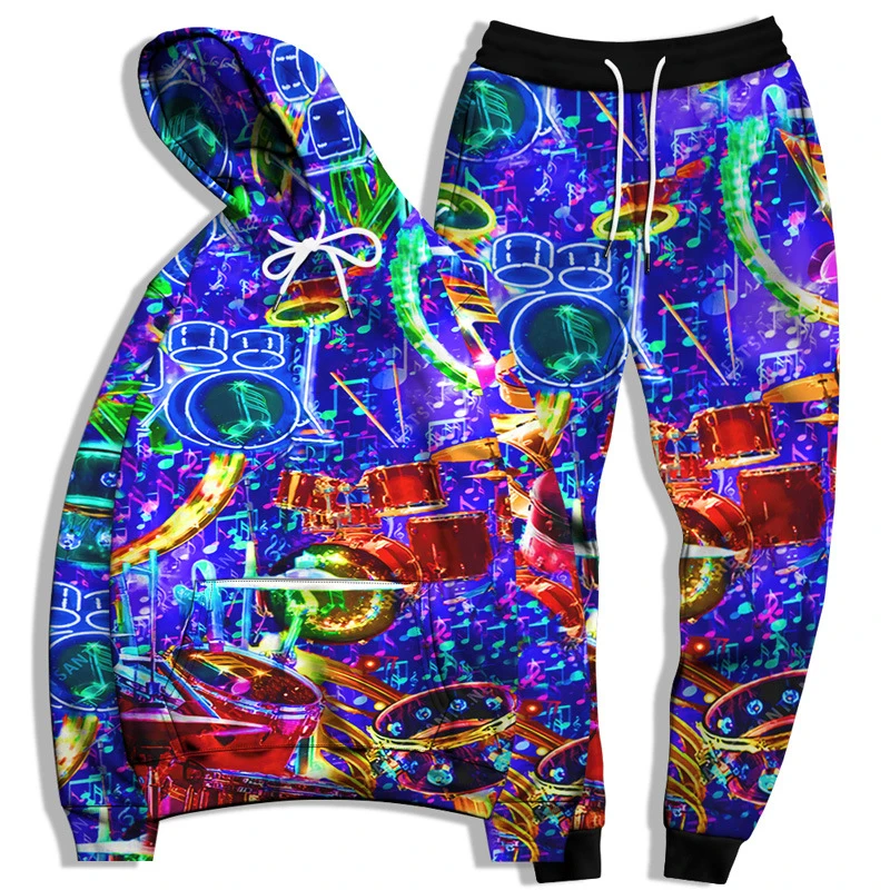 Colorful Pattern 3D Printed Hoodie Pant Sets for Men