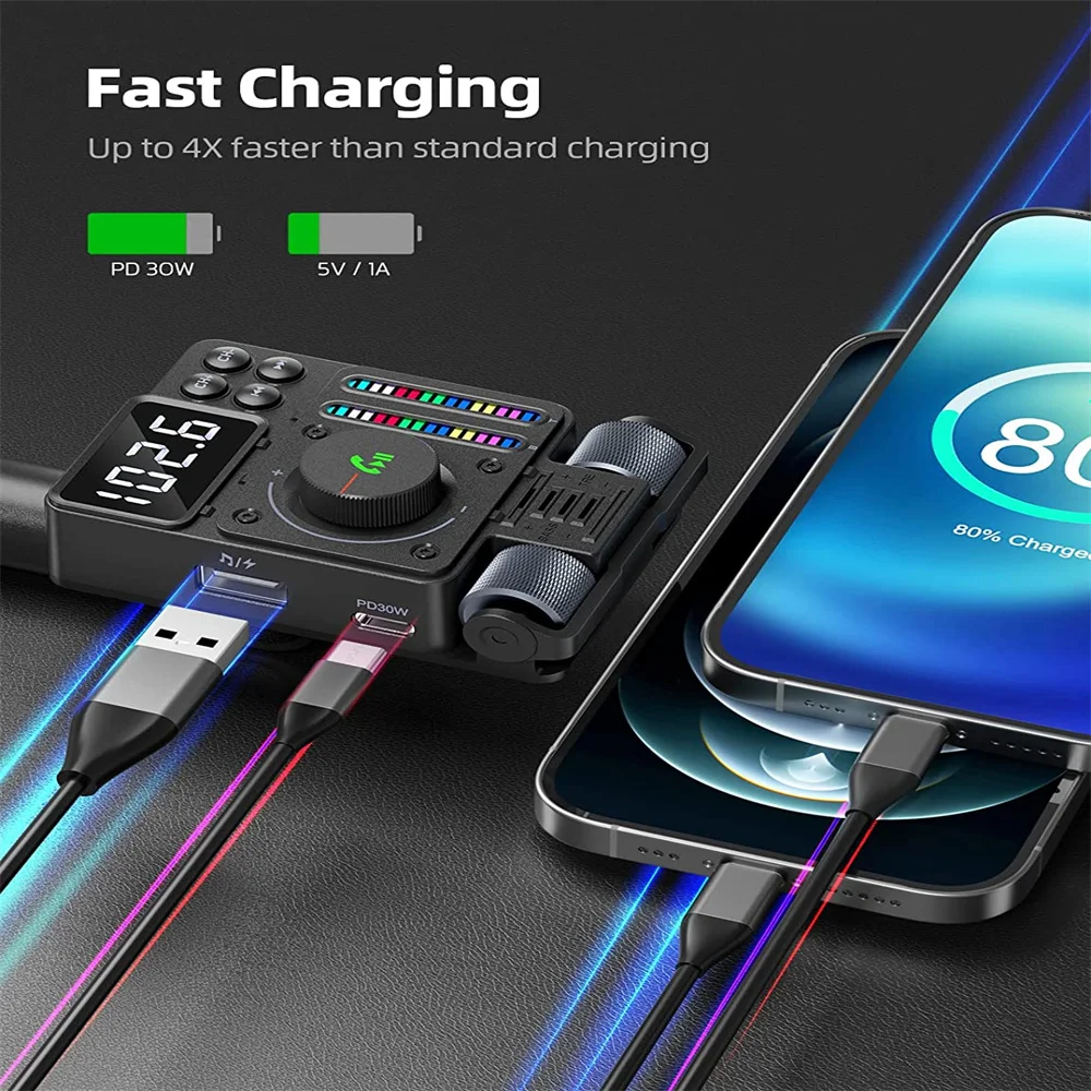Bluetooth Audio Adapter FM Transmitter Car MP3 Player Bluetooth 5.3 Car Wireless FM Transmitter Radio Adapter PD30W QC3.0 Fast Charging Car MP3 U Disk Music Player Accessories bluetooth audio adapter,fm transmitter,car mp3 player