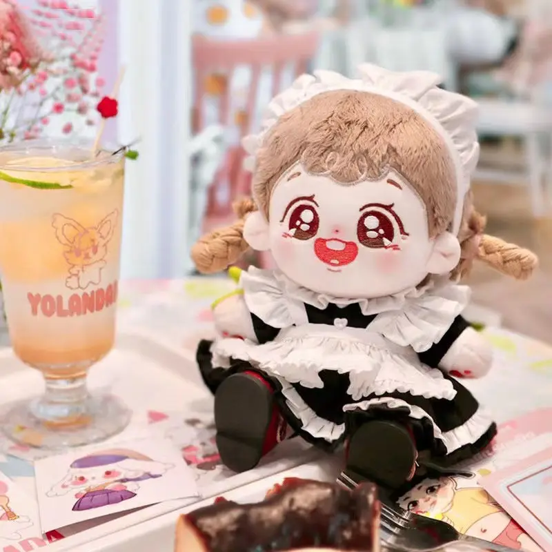20cm Doll Clothes Maid Dress Headband Apron Kpop Plush Dolls Outfit Toys Baby Doll's Accessories Cos Suit
