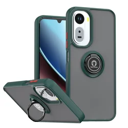 Shockproof Matte Armor Phone Case with Magnetic Ring Holder and Back Cover for Redmi A7 Pro 4G (QY - Dark Green)