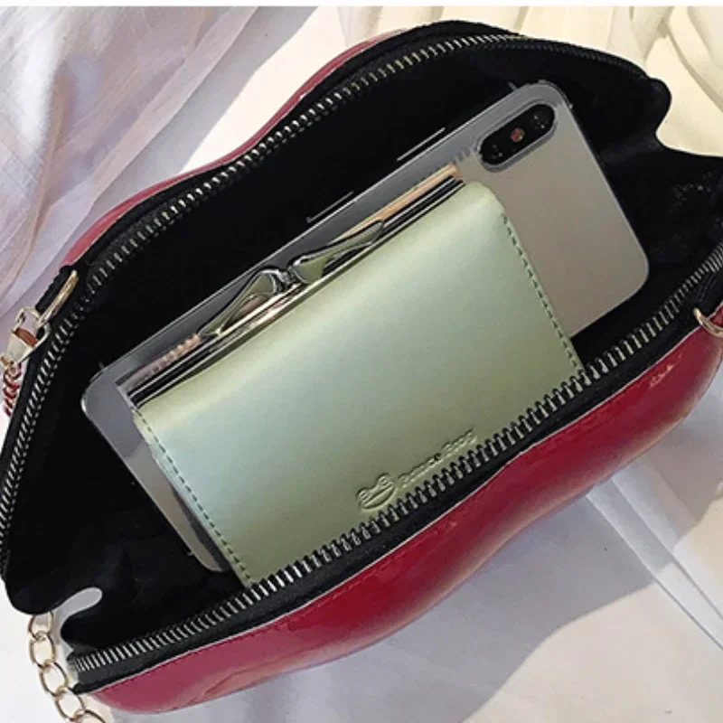 Women's Shoulder Bag PU Solid Color Zipper Crossbody Patent Leather Lip Chain women shoulder bag