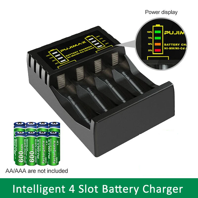 4 Slot Battery Charger charger adapter battery charger battery charger adapter LED Light Power Display for 1.2V NiMH AA/AAA Micro USB/Type-C Jack Input