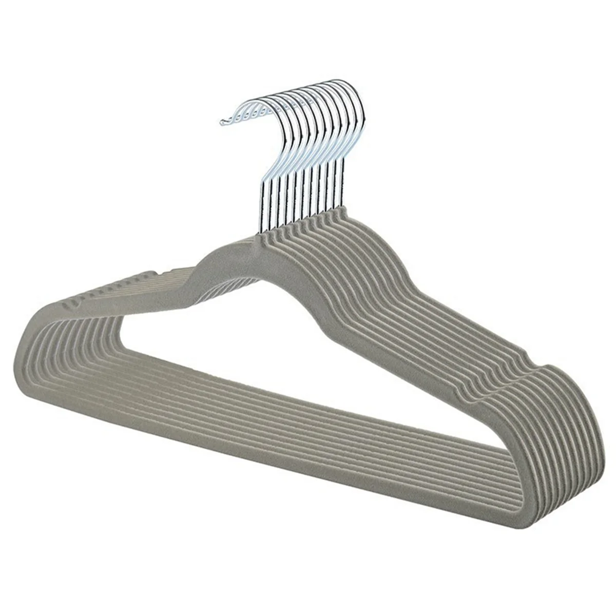 Slim Velvet, Non-Slip Suit Clothes Hangers Coat Hanger, Beige Silver Hook 4