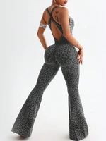 Hot Sexy Leopard Jumpsuits Sportwear Women Casual Sleeveless Backless Flare Pants Fitness Yoga Overalls Gym Running Tracksuit - Image 2