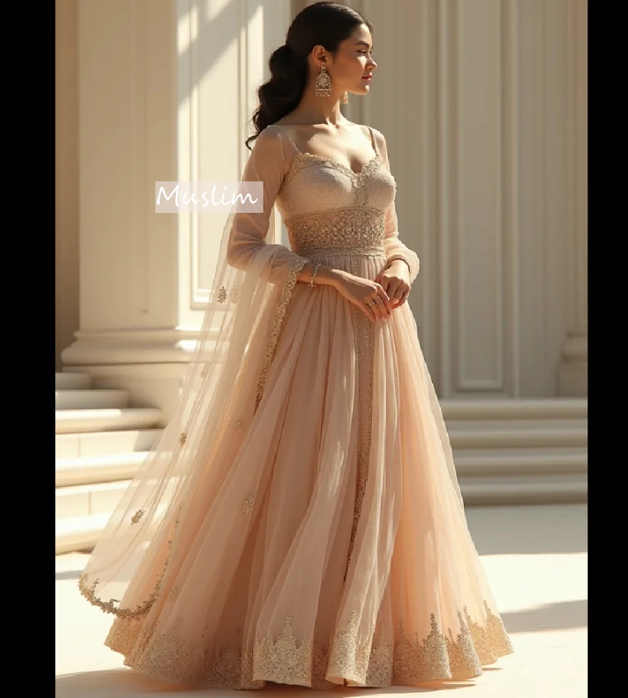 green emerald velvet dress Cream Long Sleeves Arabic Evening Dresses SS696 Cream / 14 main image 1