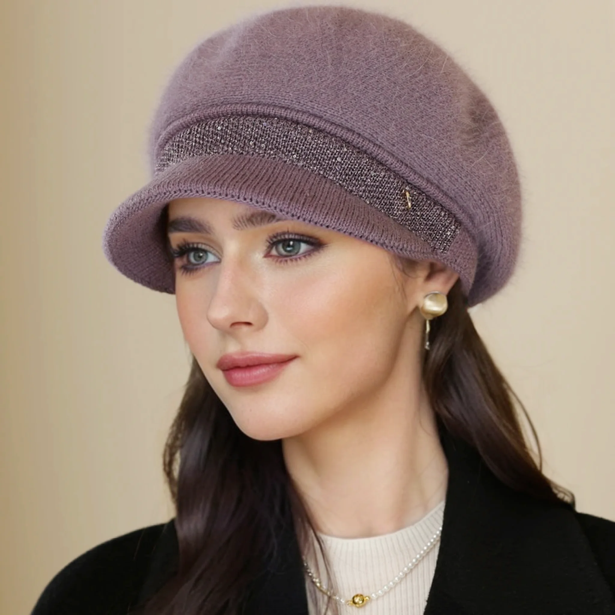 New Woman Winter Warm Hat Plush Fur Lined Warm Cap For Women Casual Rabbit Fur Blend Hat Streetwear Outdoor Fashion Knitted Hat