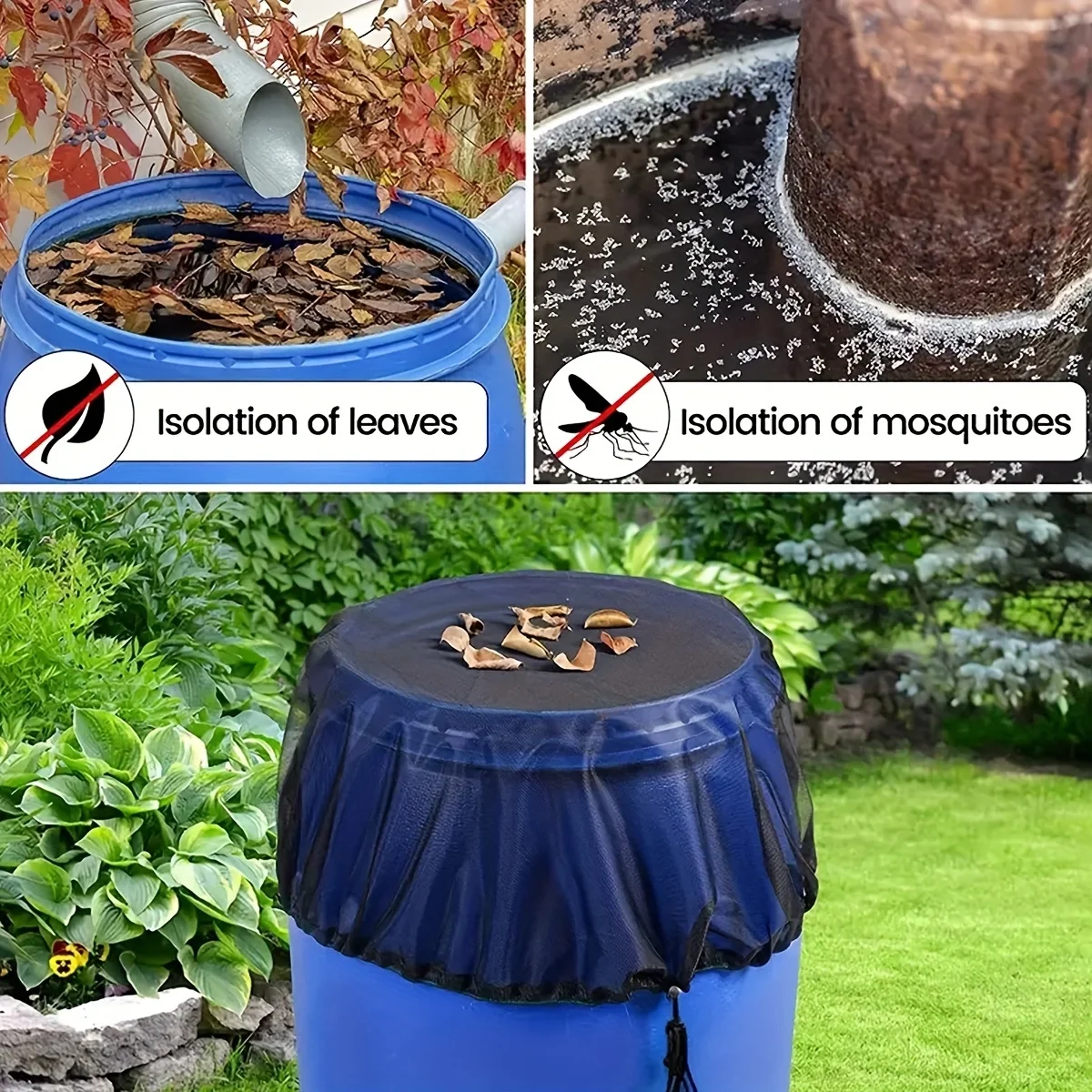 4 Pezzi Copertura per Barile da Pioggia, Copertura per il Serbatoio dell' acqua, Rete per Barile Della Pioggia con Banda Elastica, Protezione Contro Foglie, Zanzare e Larve di Zanzara (97CM