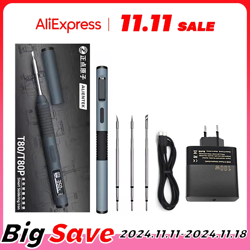 Electric Soldering Iron Soldering Iron ALIENTEK T80 100W Adjustable Digital Display Automatic Sleep BGA Precision Soldering Iron Repair Tool