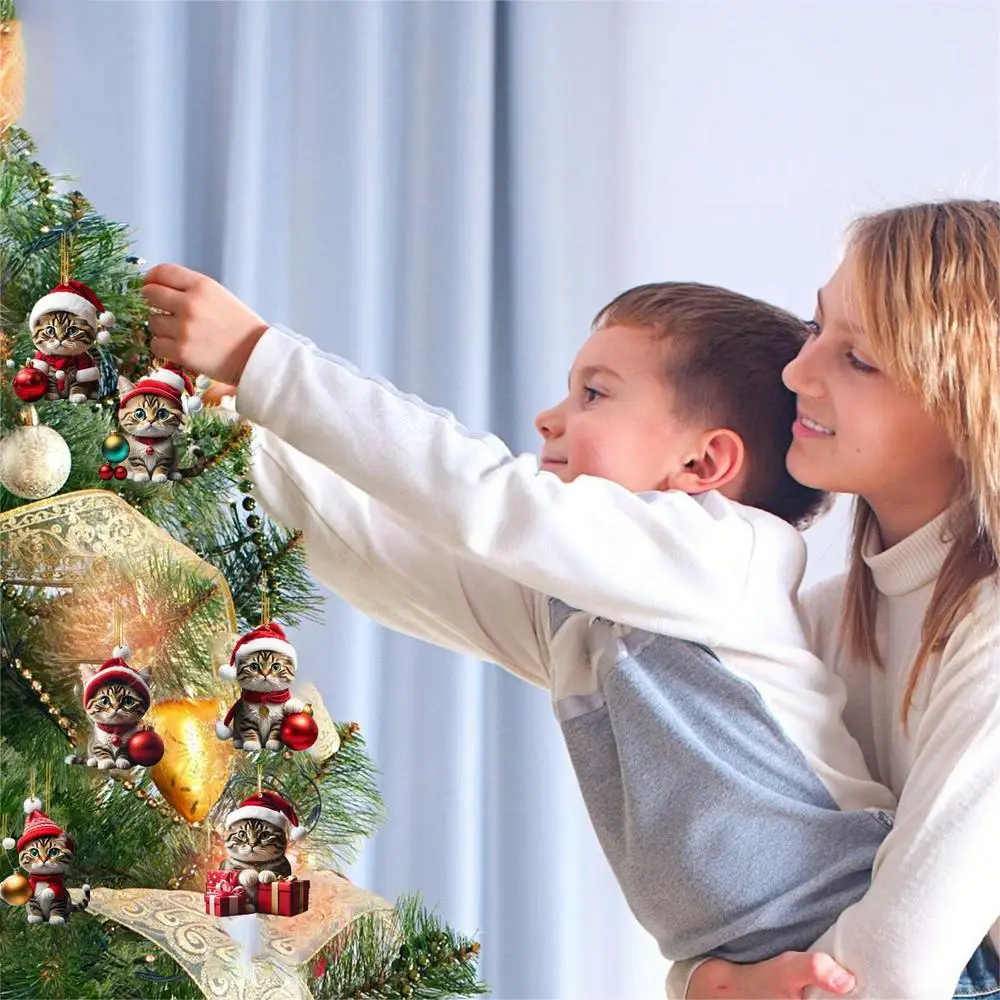 Description Picture 5 of item2D Funny Cat Christmas Tree Ornaments High Quality Flat Cat Hanging Ornament Adorable Festival Decoration For Indoor And Outdoor