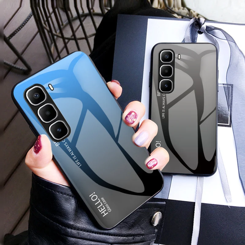 Gradient Tempered Glass Hard Back Protective Case with Bumper