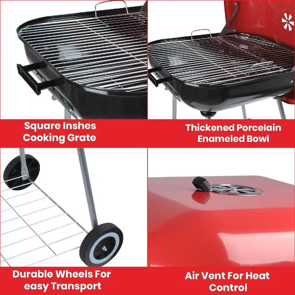 Portable Square Charcoal BBQ Grill Outdoor Cooking Barbecue Camping Kitchen Bar Supplies 18
