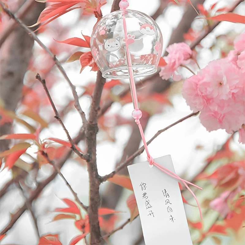 Japonês Handmade Glass Wind Chime, Decoração Home, Decoração do Escritório, Cherry Blossom Pattern