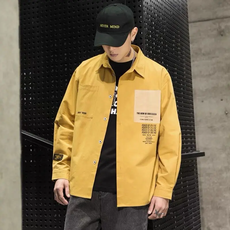 Long Sleeve Harajuku Cargo Shirt Vintage Button Up Shirt for Men Women Blouse Korean Fashion Clothes Ulzzang Clothing Techwear