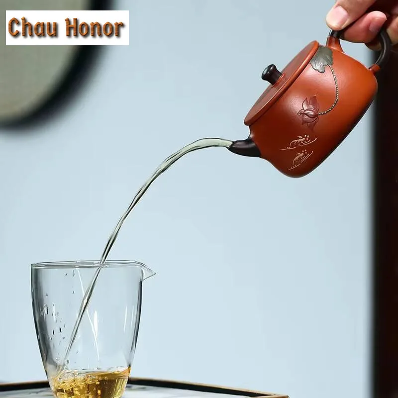 240ml Authentic Yixing Purple Clay Teapots Raw Ore Zhu Mud Stone Scoop Tea Pot Hand Painted Zisha Filter Kettle Home Tea Set