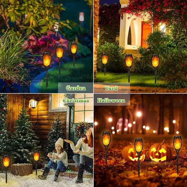 4/2/1Pcs Solar Flame Lights Torch Flickering Light Waterproof Garden Decoration Outdoor Lawn Tiki Led Path Yard Patio Floor Lamp 6