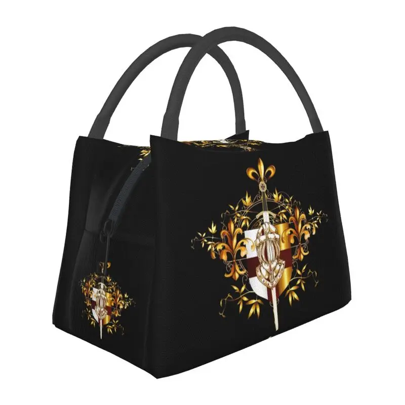 

Knights Templar Cross Shield Insulated Lunch Bags Sword Emblem Secret Order Portable Cooler Thermal Bento Box Hospital Office