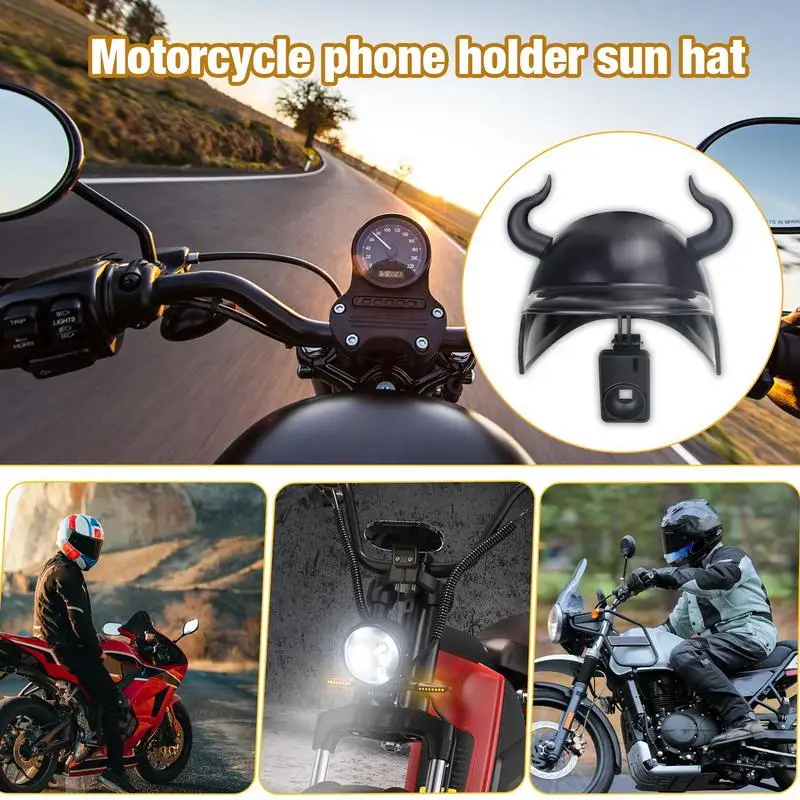 Motorcycle Phone Holder Sun Hat with Helmet Rainproof Horned Helmet shape Cellphone Stand Adjustable Motorcycle Phone Support