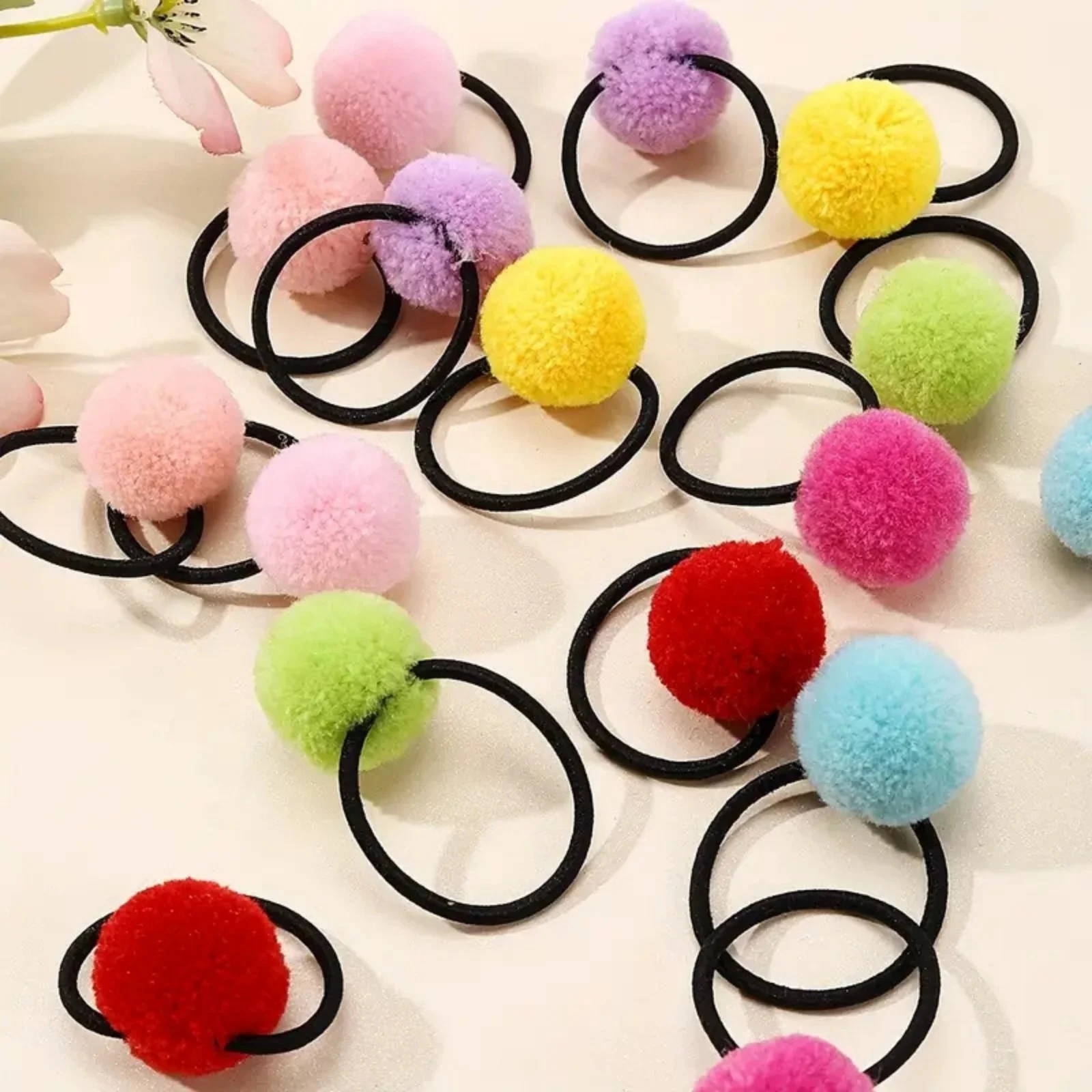 10/20pcs Girls' Elastic Hair Bands with Colorful Pom - Poms, Perfect for Creating Adorable Braided Hairstyles