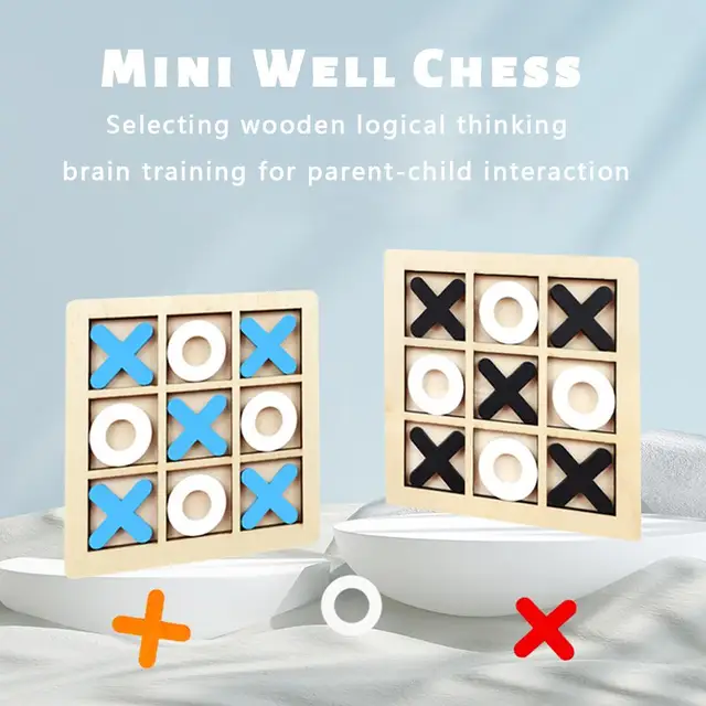 Wooden XO Tic Tac Toe Game Mini Chess Board Interaction Puzzle Montessori Play Game Training Brain Learing Early Educational Toy 4
