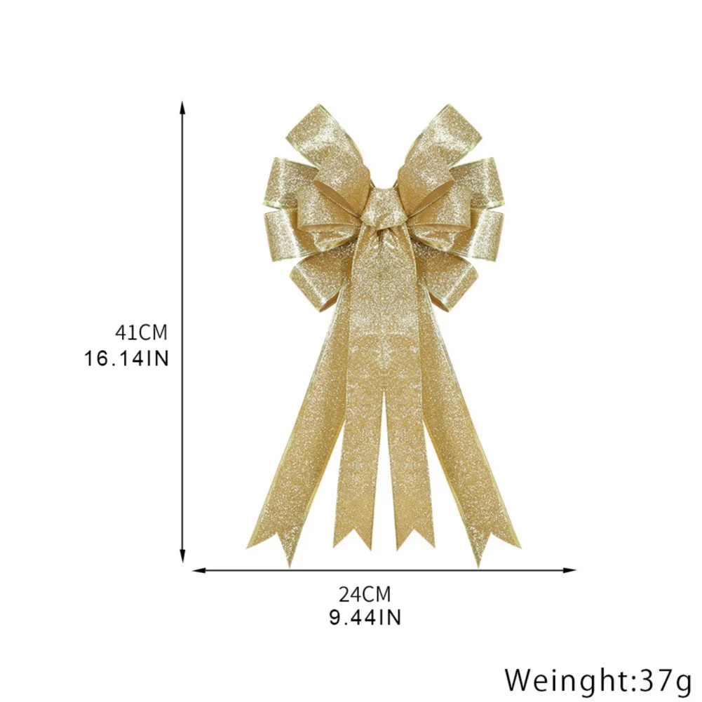Description Picture 5 of itemNew Christmas Bows Outdoor Decorations Large Christmas Tree Topper Bow with Glitter Gold Edge for Christmas Door Decorations