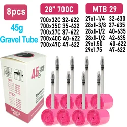RideNow Ultralight Universal Bike Inner Tube with French Valve and Patch Kit - 45mm (8pcs Gravel 45g)