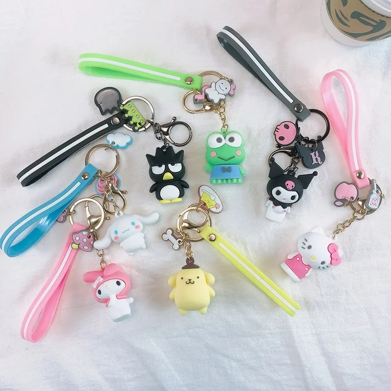 

Sanrio Hello Kitty Anime Figurine Kawaii Cat My Melody Rubber Pom Purin Keroppi Pochacco Badtz Maru Chococat Bag Keychain Gifts