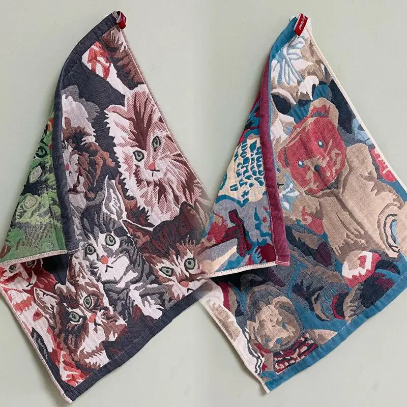 새로운 4겹 38x40cm 면사 장 순면 행주 빠른 건조 티 타월 레트로 플로럴 핸드 타월 가정용 레스토랑용