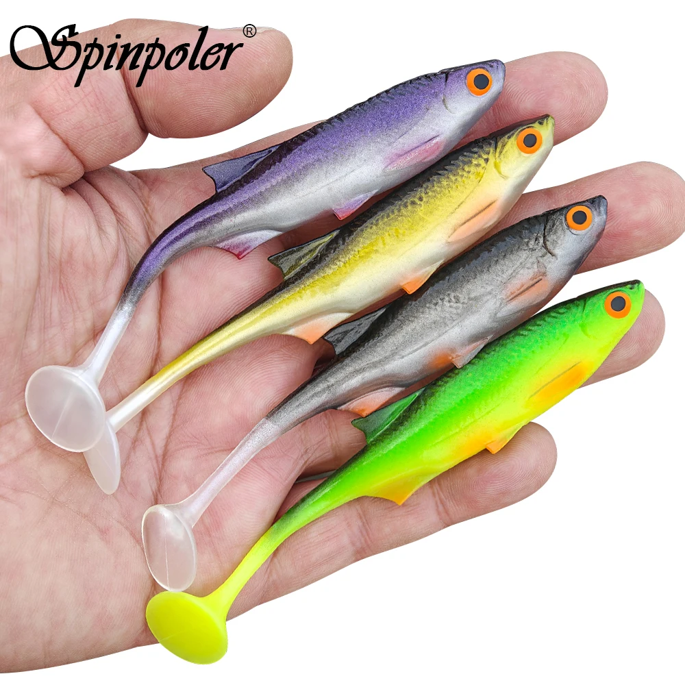 Spinpoler Natürlicher Bio-Shad 11cm Schwimmköder Angelköder Realistischer Köderfisch 3D-Augen Künstlicher Bionischer Schwimmköder für Barsch und Forelle 4 Stück