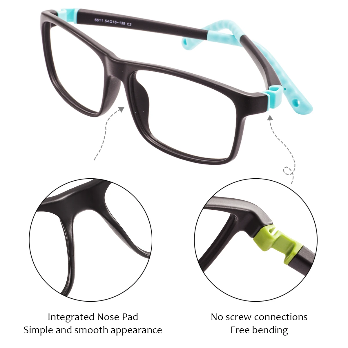 Eyeglasses Frames For Optical Prescription Lenses TR90 Rectangular Full Rim Flexible