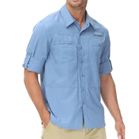 Chemises de pêche à manches longues UPF 50+ pour hommes Protection solaire Chemise de travail de randonnée respirante Chemise boutonnée décontractée avec poche zippée 3