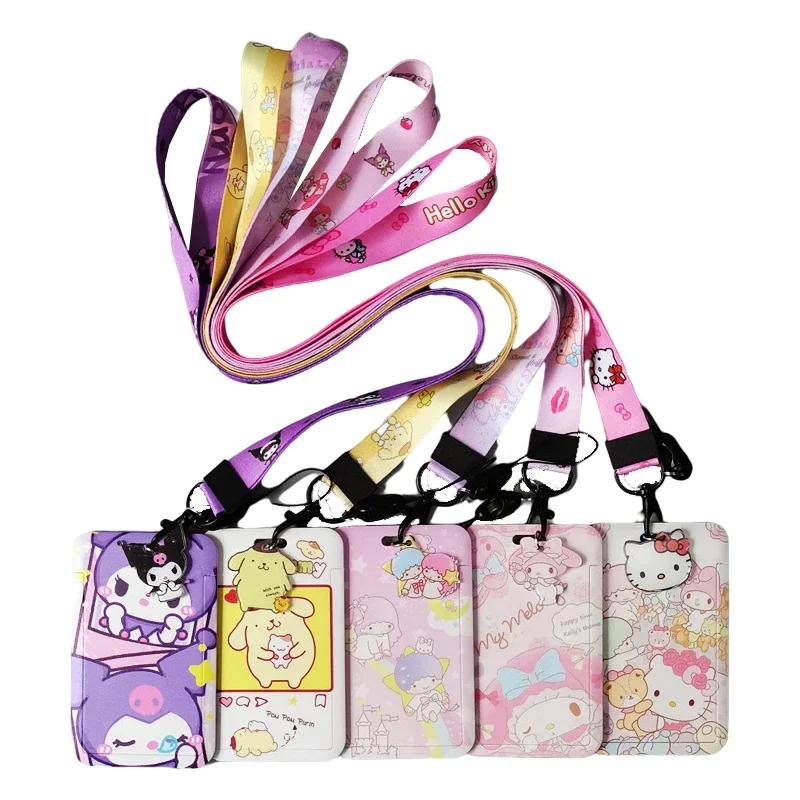 Card holder Cartoon Kawayi Cute Kuromi Melody Purin Dog Kt Cat Bank Credit ID Card Student Bus Card Holders Storage Protective Shell Pendant