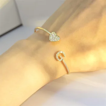 Doremi 9mm Zircon Initial Letter Bracelet – Gold Personalized Bangle for Women - GloreeWorld