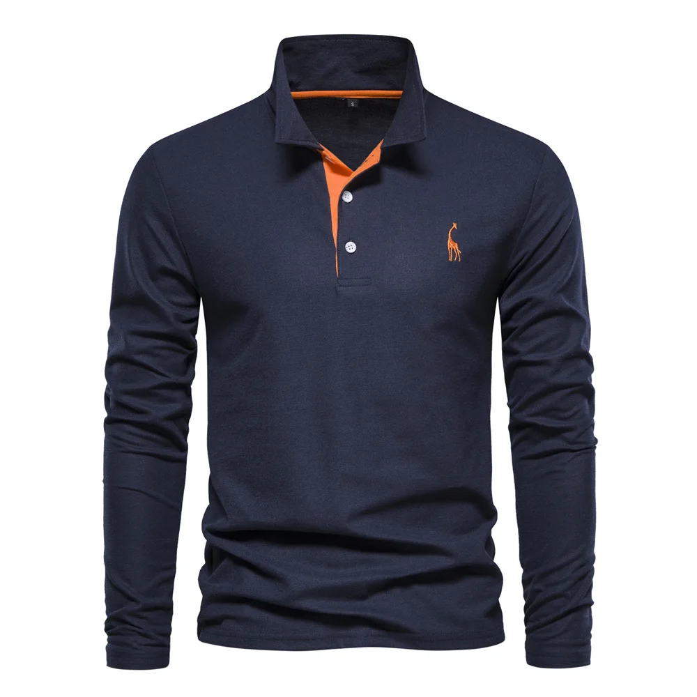 

New Autumn Polo T shirt for Men Solid Color Long Sleeve Embroidery Golf Polo Shirts Homme Spring Social Business Polos Male