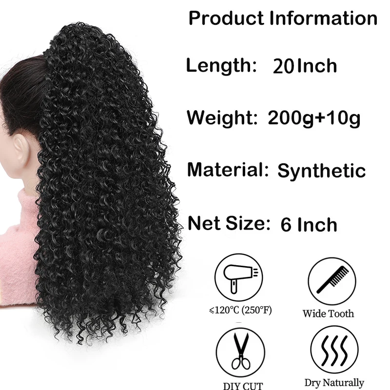 Afro Puff Kinky Curly Drawstring Ponytail Long Curly Ponytail Hair Extensions for Women Natural Synthetic Pony Tail Hair Piece