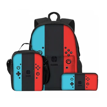 Set da 3 pezzi Borse per il pranzo per console di giochi semplici, borse per penne, zaino per borse anteriori per ragazzi/ragazze Regali per bambini Borsa per libri per laptop per adolescenti