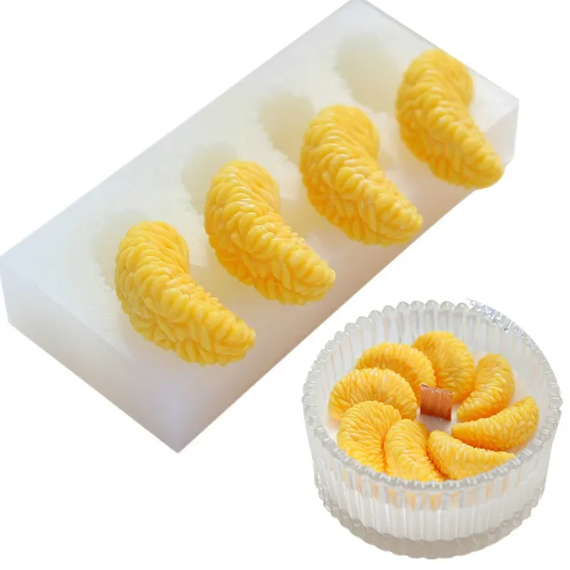 4 Hole Orange Silicone Mold DIY Fruit Cake Mould Aromatherapy Candle Mould Semi-round Orange Flower Handmade Soap Oil Soap Mould