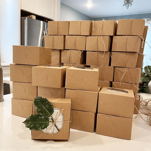 50 Scatoline Dolci Con Finestra Trasparente | Carta Kraft Bianca | Per Cupcake, Biscotti Fatti In Casa E Regali - Foto 3