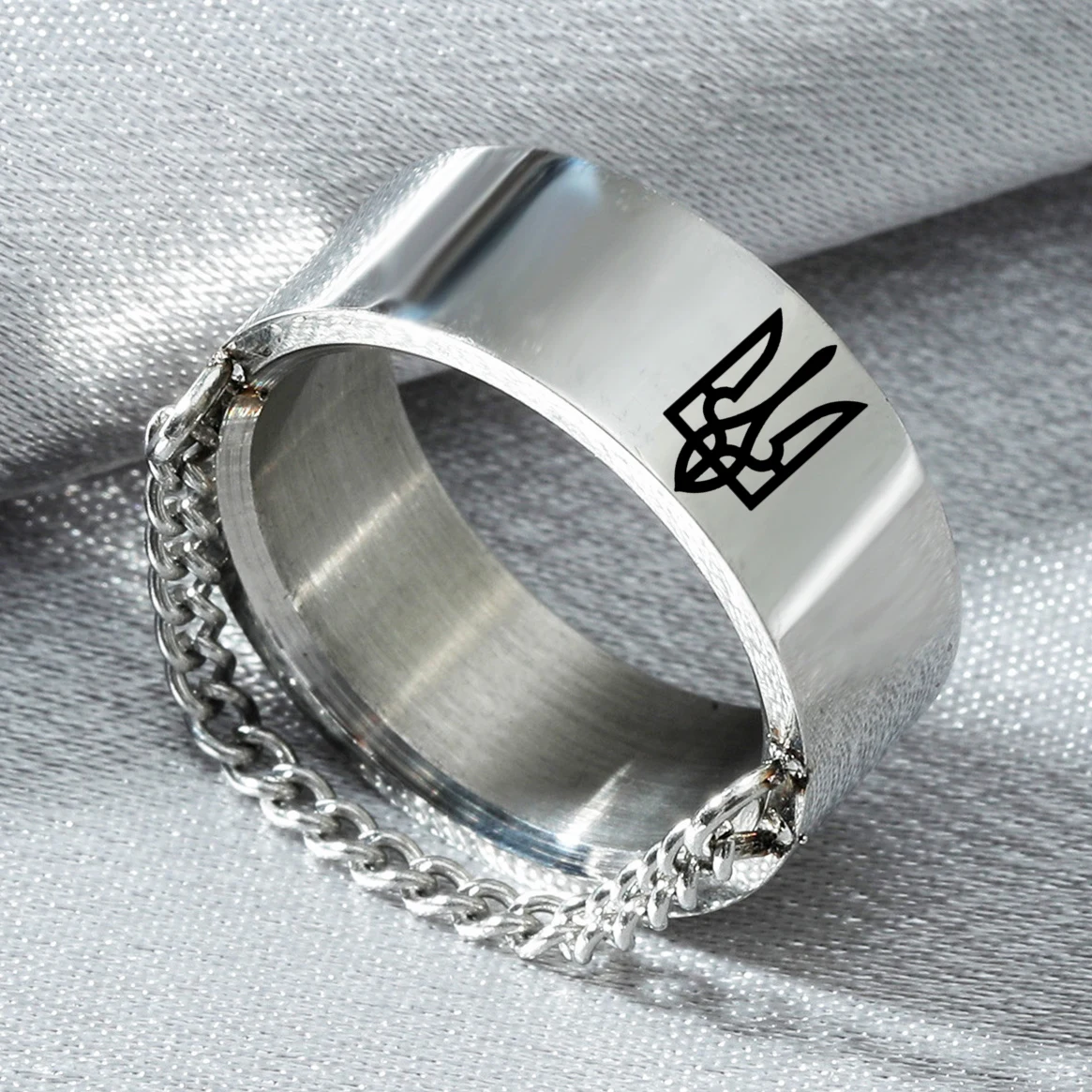 8MM Stainless Steel Ring Ukrainian National Emble Ring God Bless Ukrainian 
